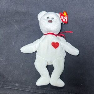 Ty White Bear Plush with Red Heart Accent